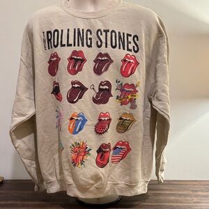 The Rolling Stones Beige Sweatshirt with Colorful Graphics- Oversized fleece
